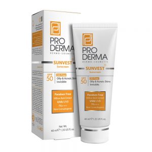 کرم ضد آفتاب 50 SPF پرودرما مناسب پوست چرب و جوشدار فاقد رنگ_حجم 40 میلی لیتر